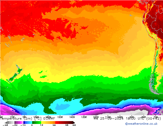 Temperature (2m) ECMWF We 25.09.2024 18 UTC