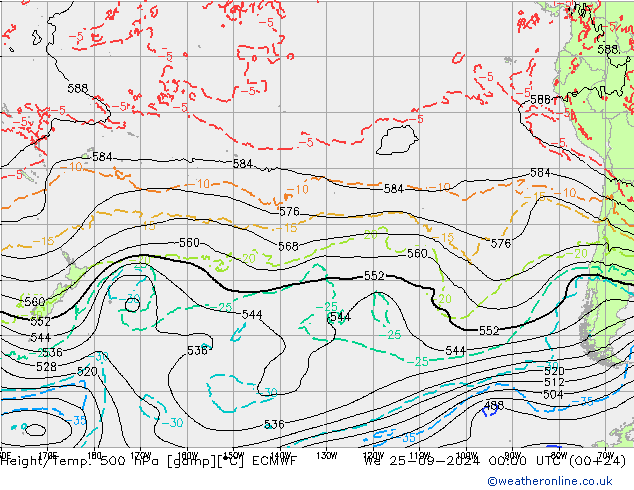 Z500/Rain (+SLP)/Z850 ECMWF Mi 25.09.2024 00 UTC