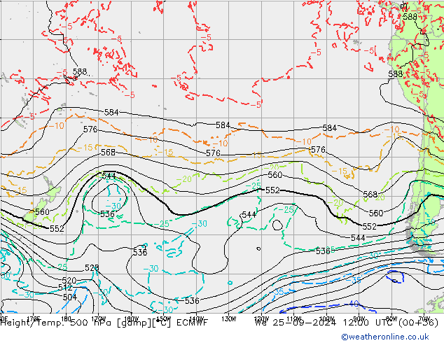 Z500/Rain (+SLP)/Z850 ECMWF śro. 25.09.2024 12 UTC