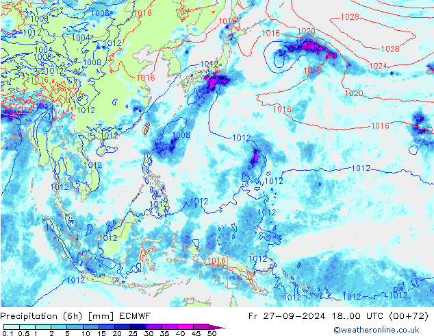 Z500/Rain (+SLP)/Z850 ECMWF Pá 27.09.2024 00 UTC