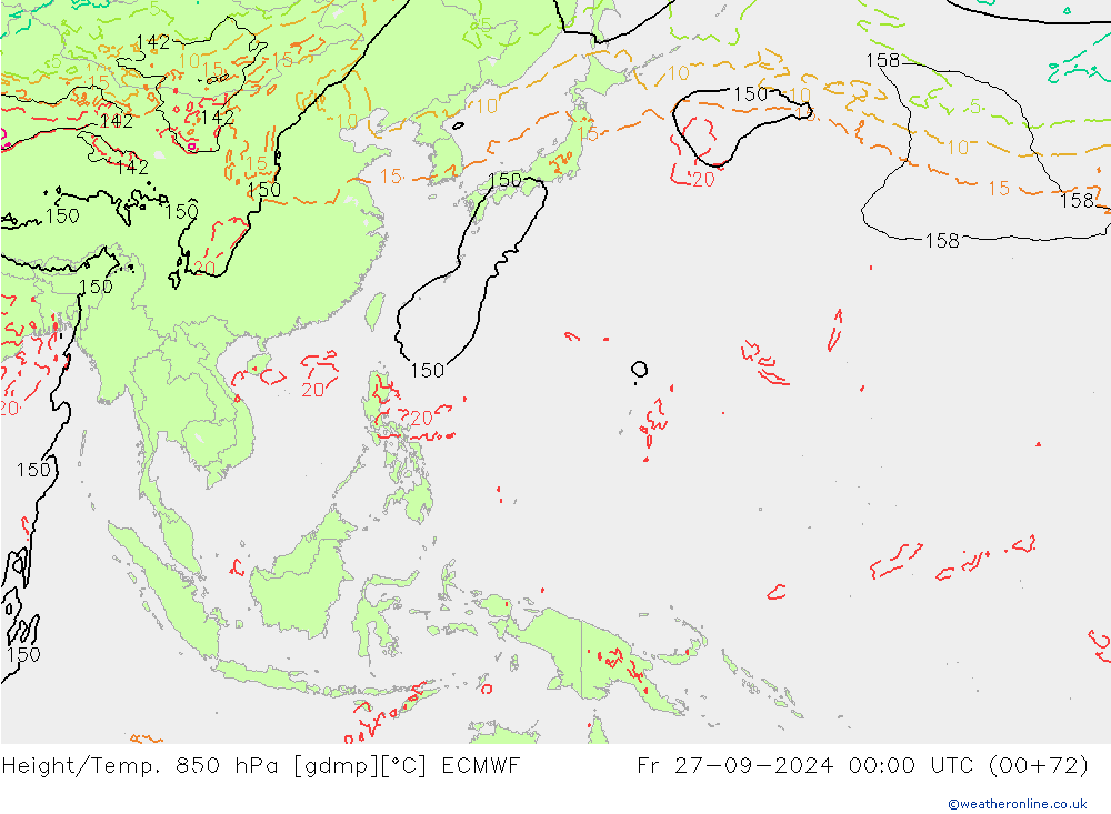 Height/Temp. 850 hPa ECMWF Fr 27.09.2024 00 UTC