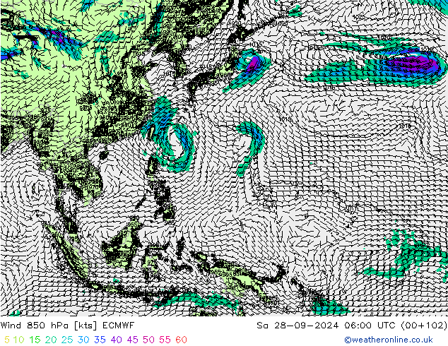 Wind 850 hPa ECMWF Sa 28.09.2024 06 UTC