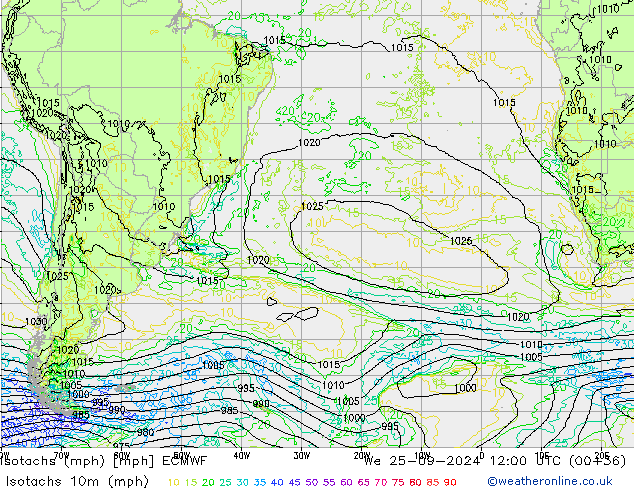 Isotachs (mph) ECMWF We 25.09.2024 12 UTC