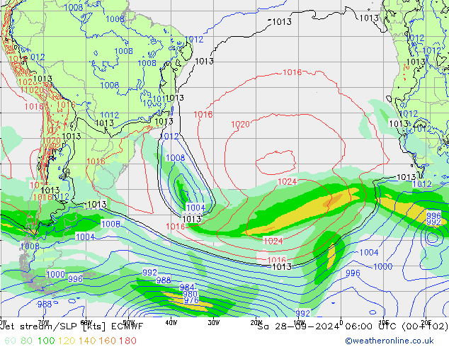 Jet stream/SLP ECMWF Sa 28.09.2024 06 UTC