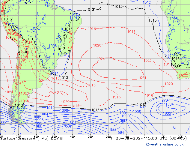 Pressione al suolo ECMWF gio 26.09.2024 15 UTC