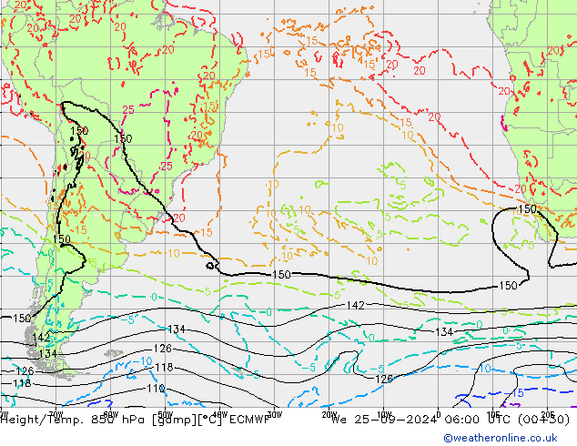 Z500/Rain (+SLP)/Z850 ECMWF We 25.09.2024 06 UTC