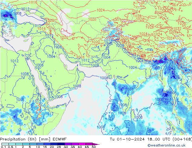 Precipitation (6h) ECMWF Tu 01.10.2024 00 UTC