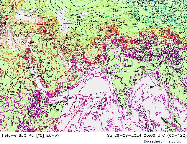 Theta-e 850hPa ECMWF Su 29.09.2024 00 UTC