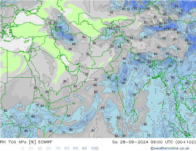 RH 700 hPa ECMWF So 28.09.2024 06 UTC