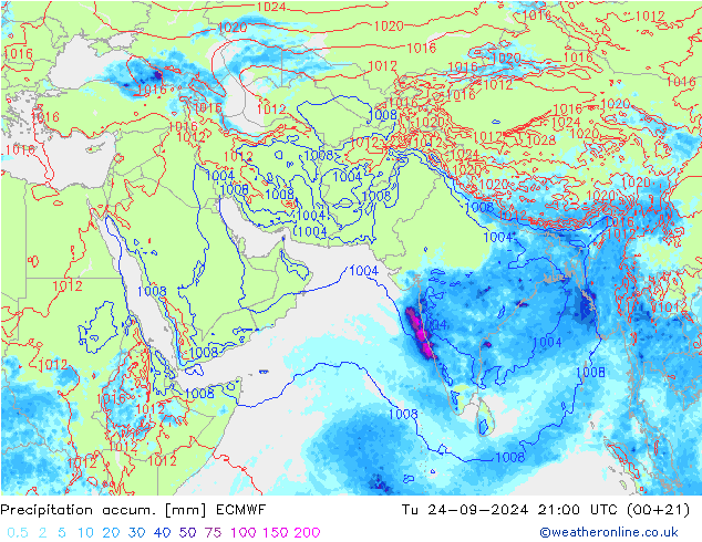 Precipitation accum. ECMWF Tu 24.09.2024 21 UTC