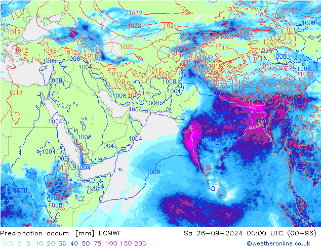 Precipitation accum. ECMWF Sa 28.09.2024 00 UTC