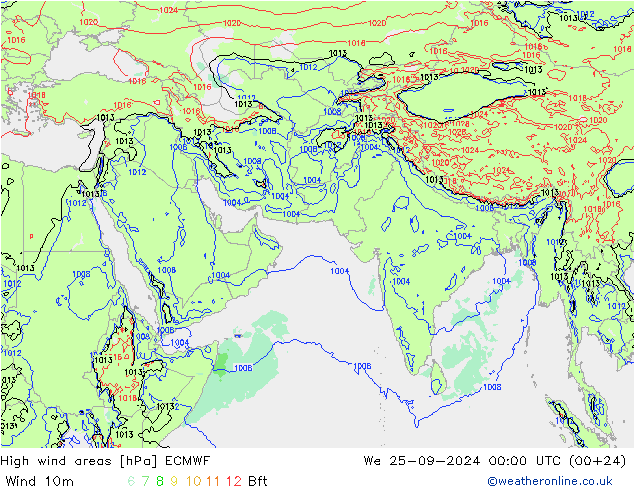 High wind areas ECMWF We 25.09.2024 00 UTC