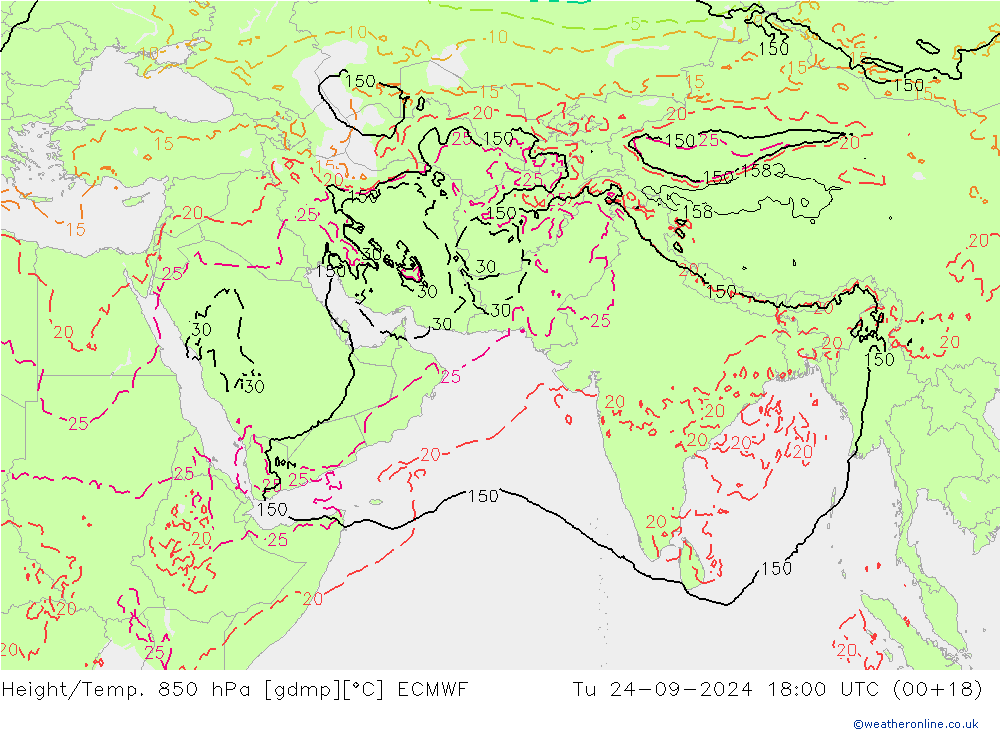 Height/Temp. 850 hPa ECMWF Tu 24.09.2024 18 UTC