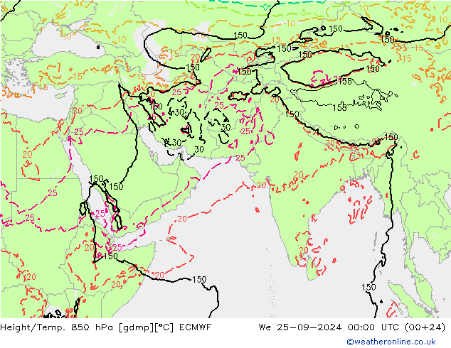 Z500/Rain (+SLP)/Z850 ECMWF mer 25.09.2024 00 UTC