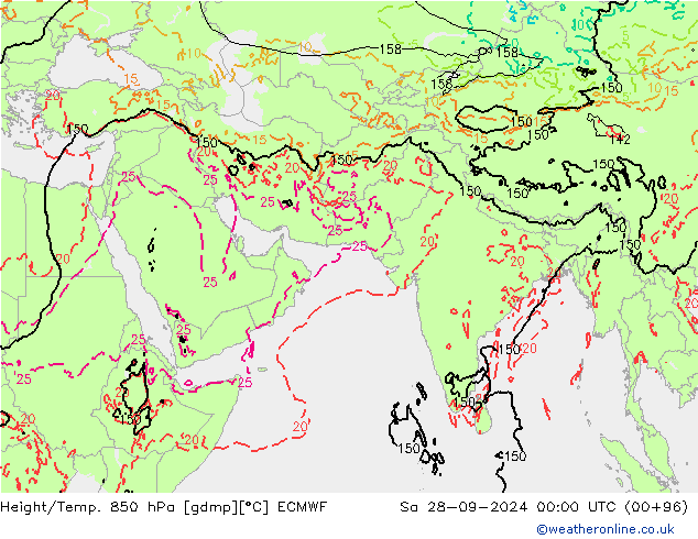 Height/Temp. 850 hPa ECMWF Sa 28.09.2024 00 UTC