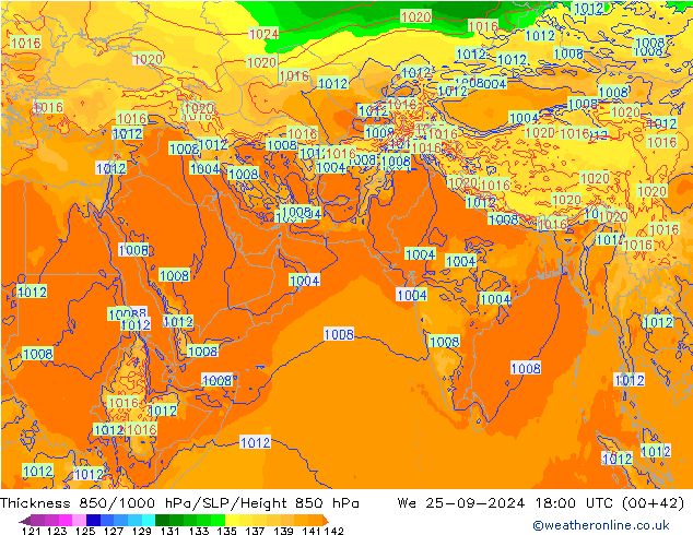 Thck 850-1000 гПа ECMWF ср 25.09.2024 18 UTC