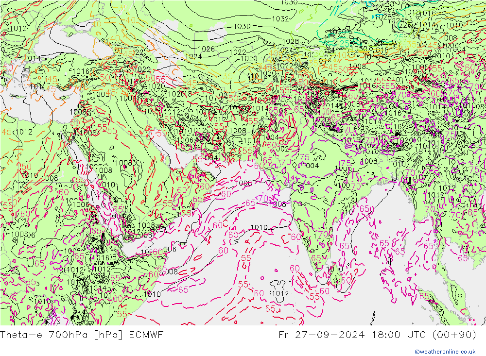 Theta-e 700hPa ECMWF Fr 27.09.2024 18 UTC