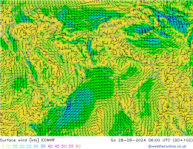 Surface wind ECMWF Sa 28.09.2024 06 UTC