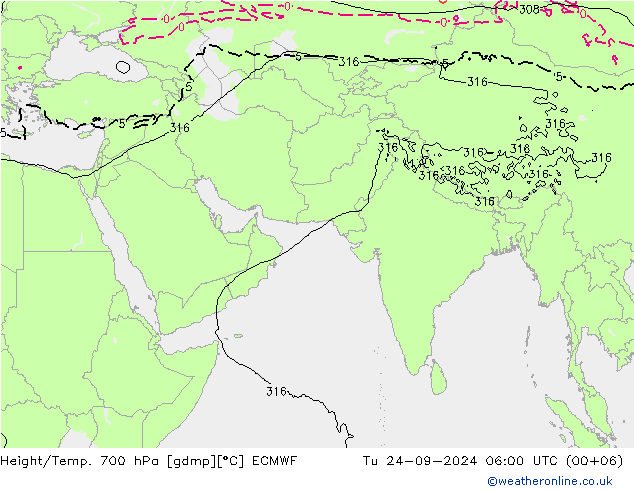 Yükseklik/Sıc. 700 hPa ECMWF Sa 24.09.2024 06 UTC