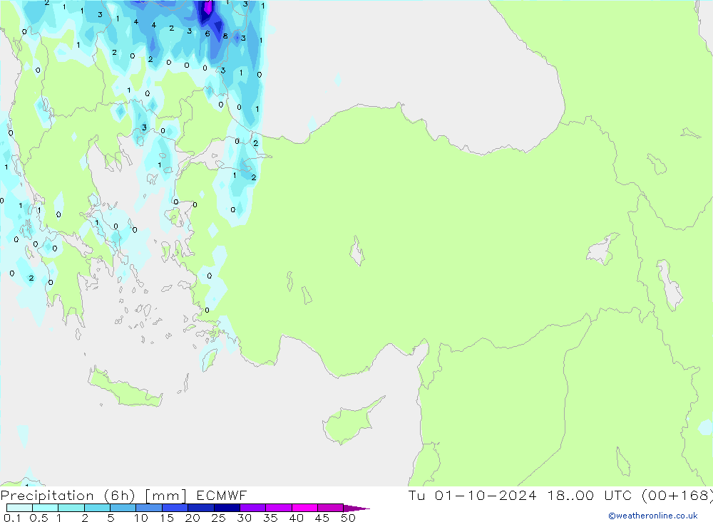 Z500/Rain (+SLP)/Z850 ECMWF wto. 01.10.2024 00 UTC