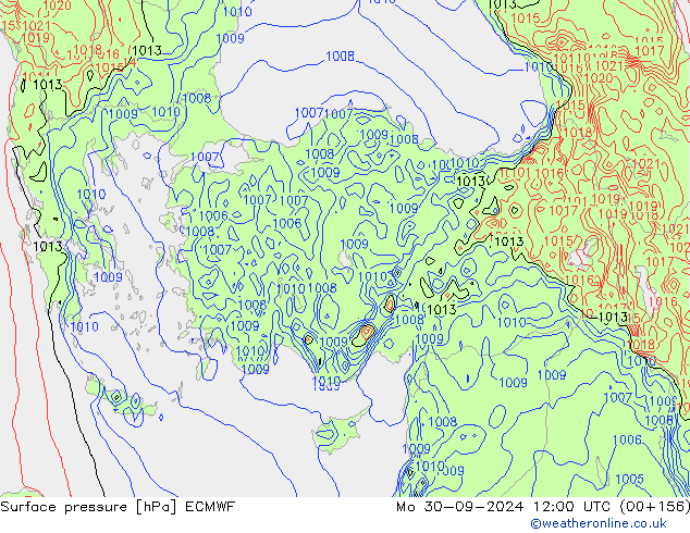 Surface pressure ECMWF Mo 30.09.2024 12 UTC