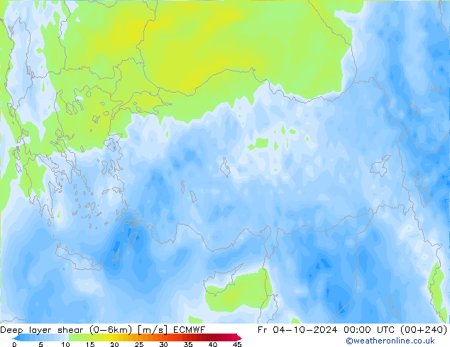 Deep layer shear (0-6km) ECMWF Fr 04.10.2024 00 UTC