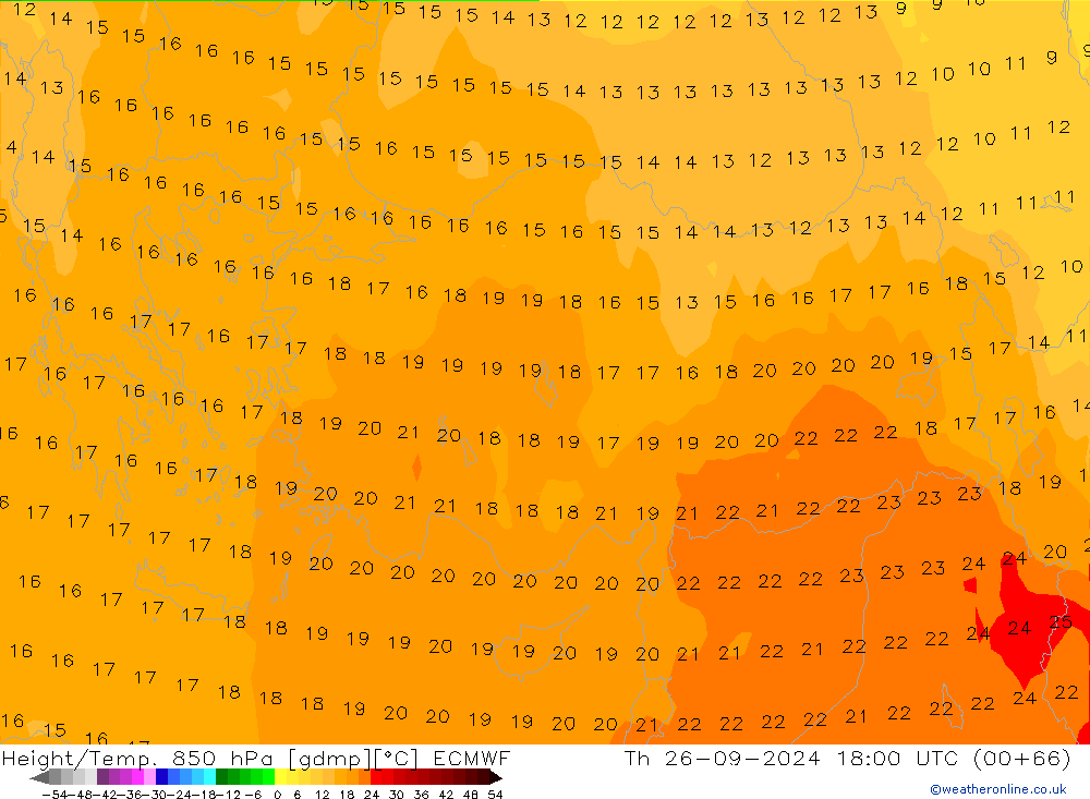 Height/Temp. 850 hPa ECMWF Th 26.09.2024 18 UTC