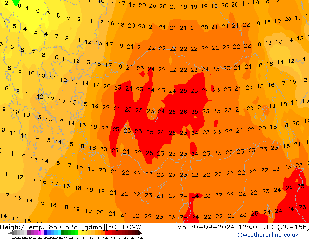 Z500/Yağmur (+YB)/Z850 ECMWF Pzt 30.09.2024 12 UTC