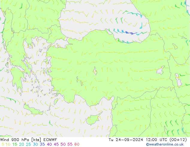 Vento 950 hPa ECMWF mar 24.09.2024 12 UTC