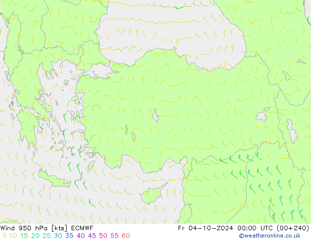 Vento 950 hPa ECMWF ven 04.10.2024 00 UTC