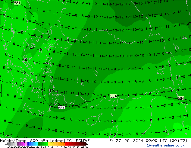 Z500/Rain (+SLP)/Z850 ECMWF vie 27.09.2024 00 UTC