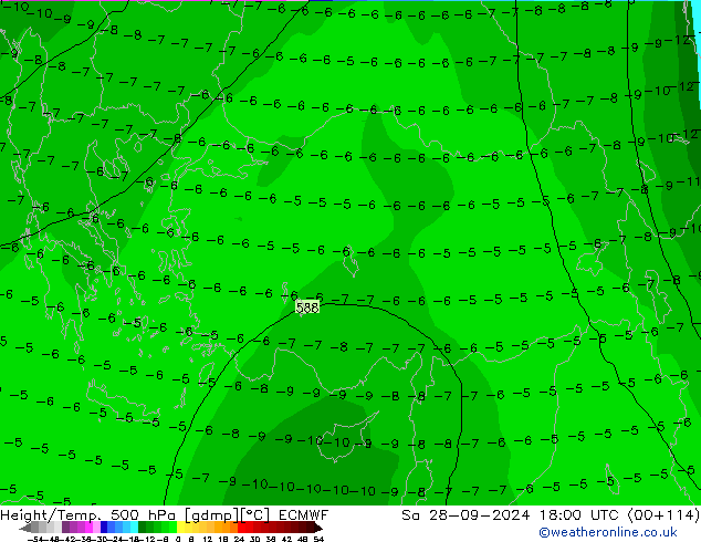 Z500/Rain (+SLP)/Z850 ECMWF sab 28.09.2024 18 UTC