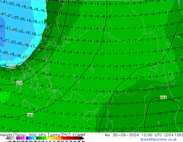 Z500/Yağmur (+YB)/Z850 ECMWF Pzt 30.09.2024 12 UTC