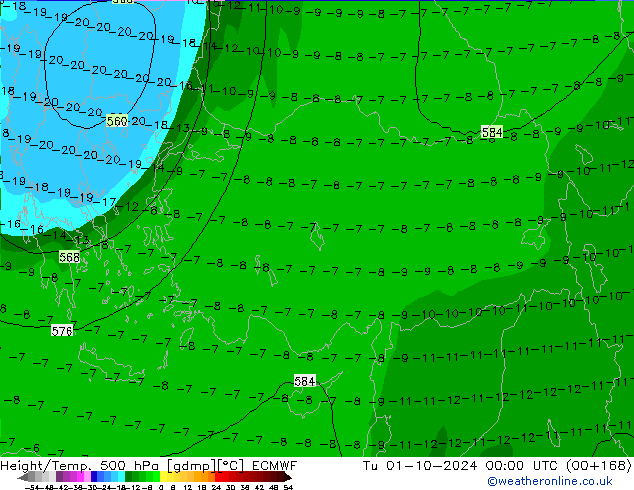 Z500/Yağmur (+YB)/Z850 ECMWF Sa 01.10.2024 00 UTC