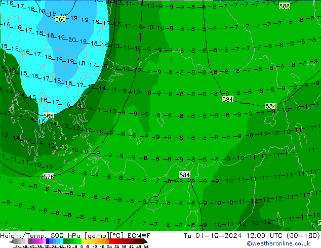 Z500/Regen(+SLP)/Z850 ECMWF di 01.10.2024 12 UTC