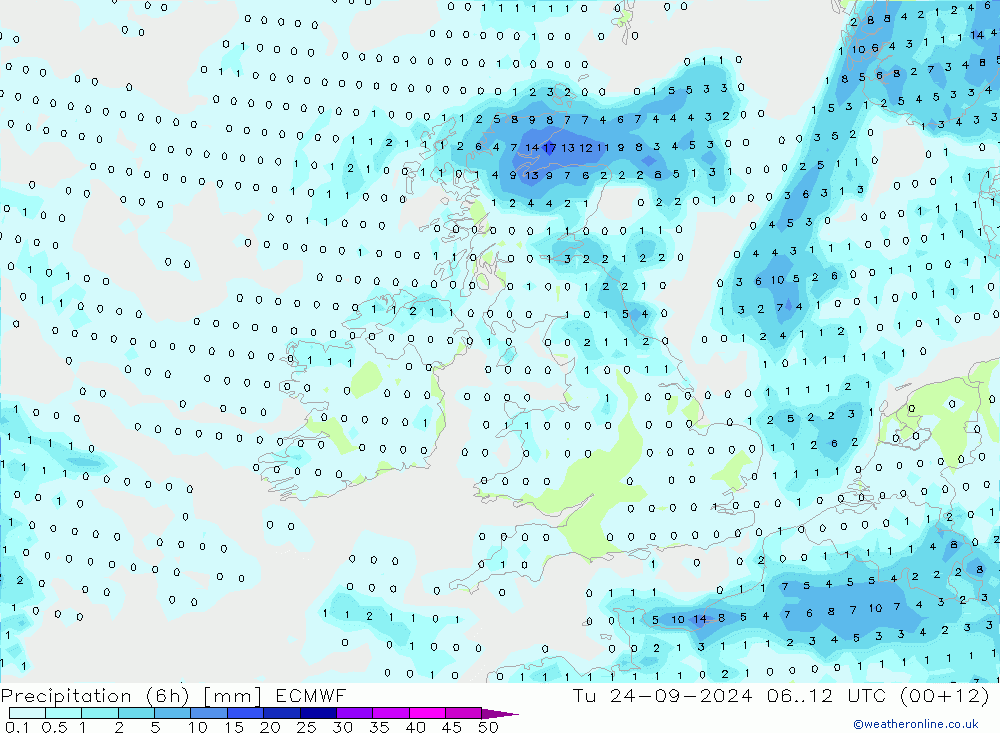 Précipitation (6h) ECMWF mar 24.09.2024 12 UTC