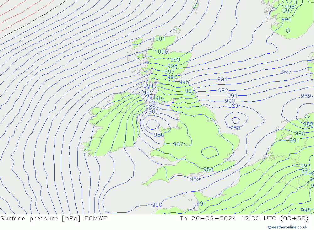 Surface pressure ECMWF Th 26.09.2024 12 UTC