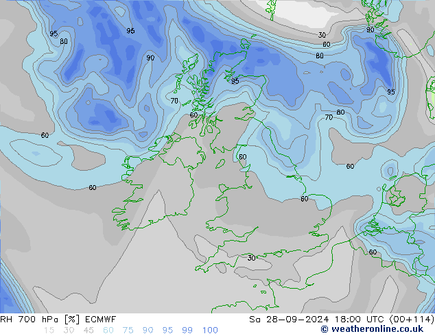 RH 700 hPa ECMWF Sa 28.09.2024 18 UTC