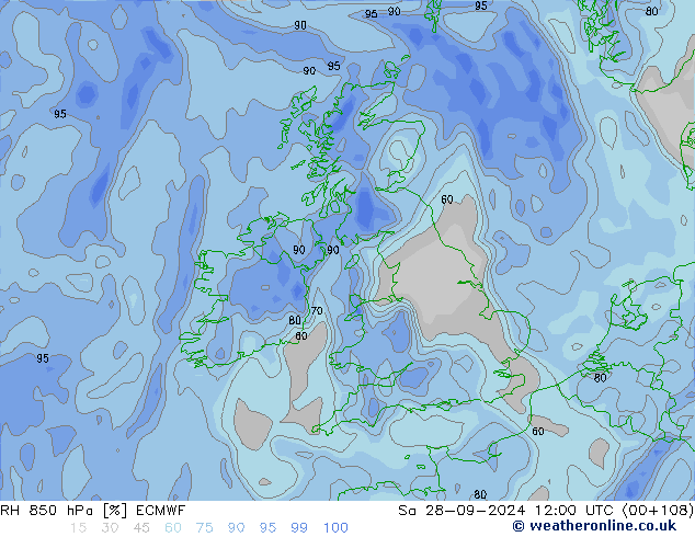 RH 850 hPa ECMWF Sa 28.09.2024 12 UTC