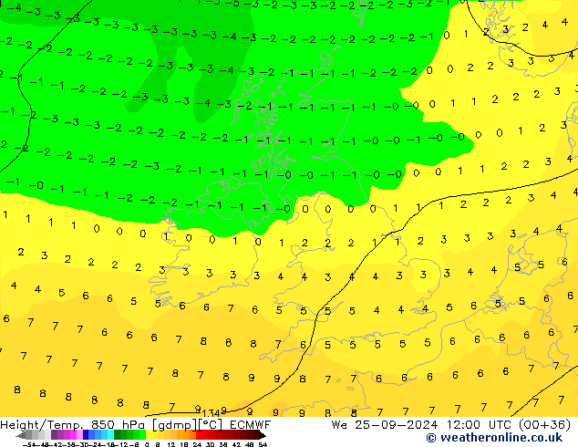 Z500/Rain (+SLP)/Z850 ECMWF St 25.09.2024 12 UTC