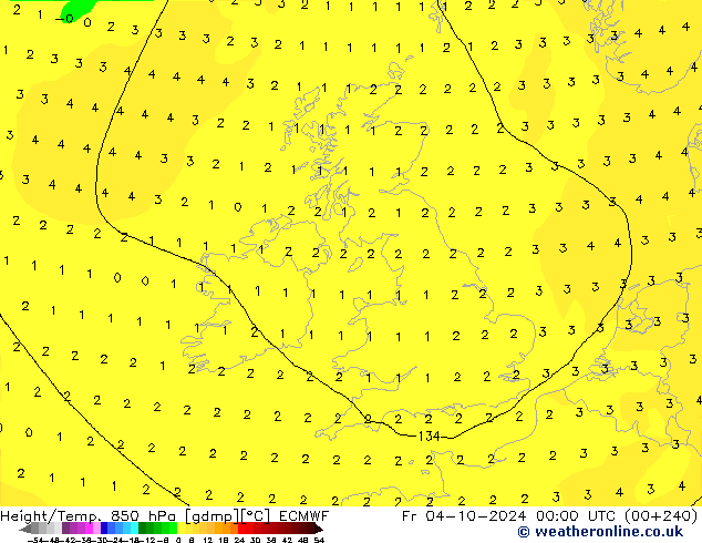 Height/Temp. 850 hPa ECMWF Sex 04.10.2024 00 UTC