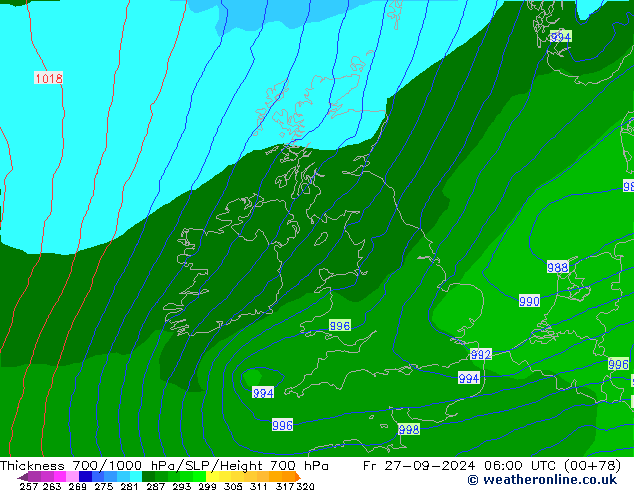 Thck 700-1000 hPa ECMWF ven 27.09.2024 06 UTC