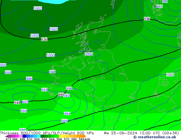 Thck 500-1000hPa ECMWF śro. 25.09.2024 12 UTC