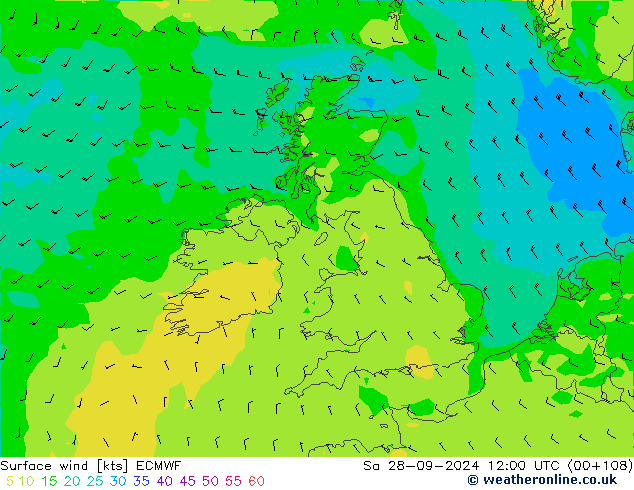 Rüzgar 10 m ECMWF Cts 28.09.2024 12 UTC