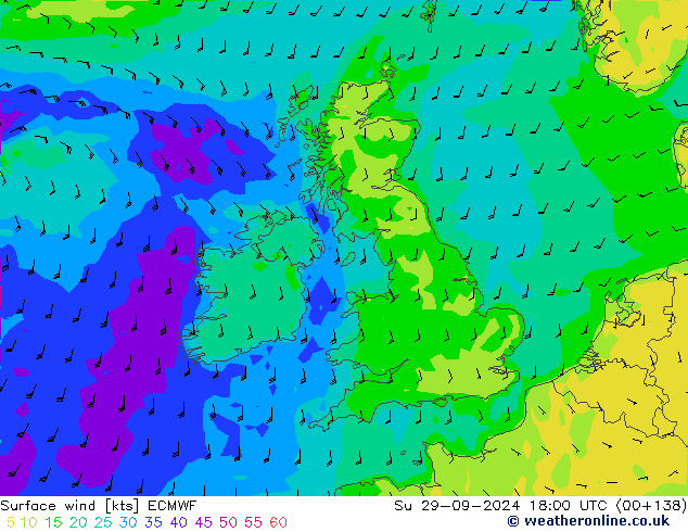 Vento 10 m ECMWF dom 29.09.2024 18 UTC