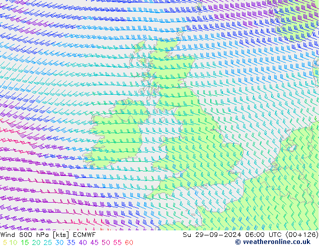 Wind 500 hPa ECMWF Su 29.09.2024 06 UTC