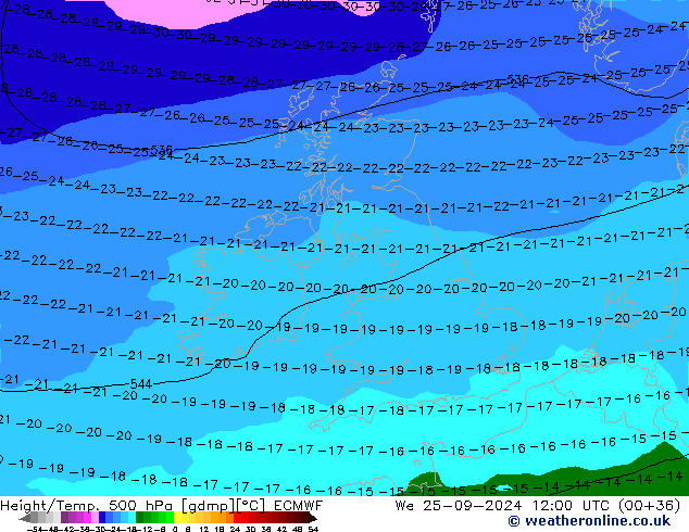 Z500/Rain (+SLP)/Z850 ECMWF We 25.09.2024 12 UTC