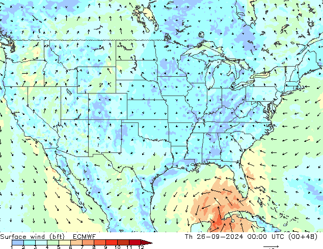 ве�Bе�@ 10 m (bft) ECMWF чт 26.09.2024 00 UTC