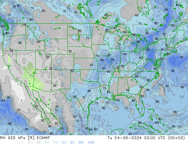 RH 925 hPa ECMWF Tu 24.09.2024 03 UTC