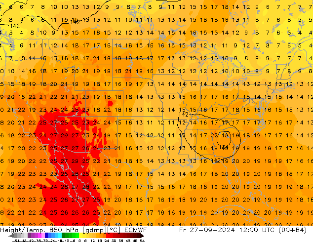 Z500/Rain (+SLP)/Z850 ECMWF Fr 27.09.2024 12 UTC